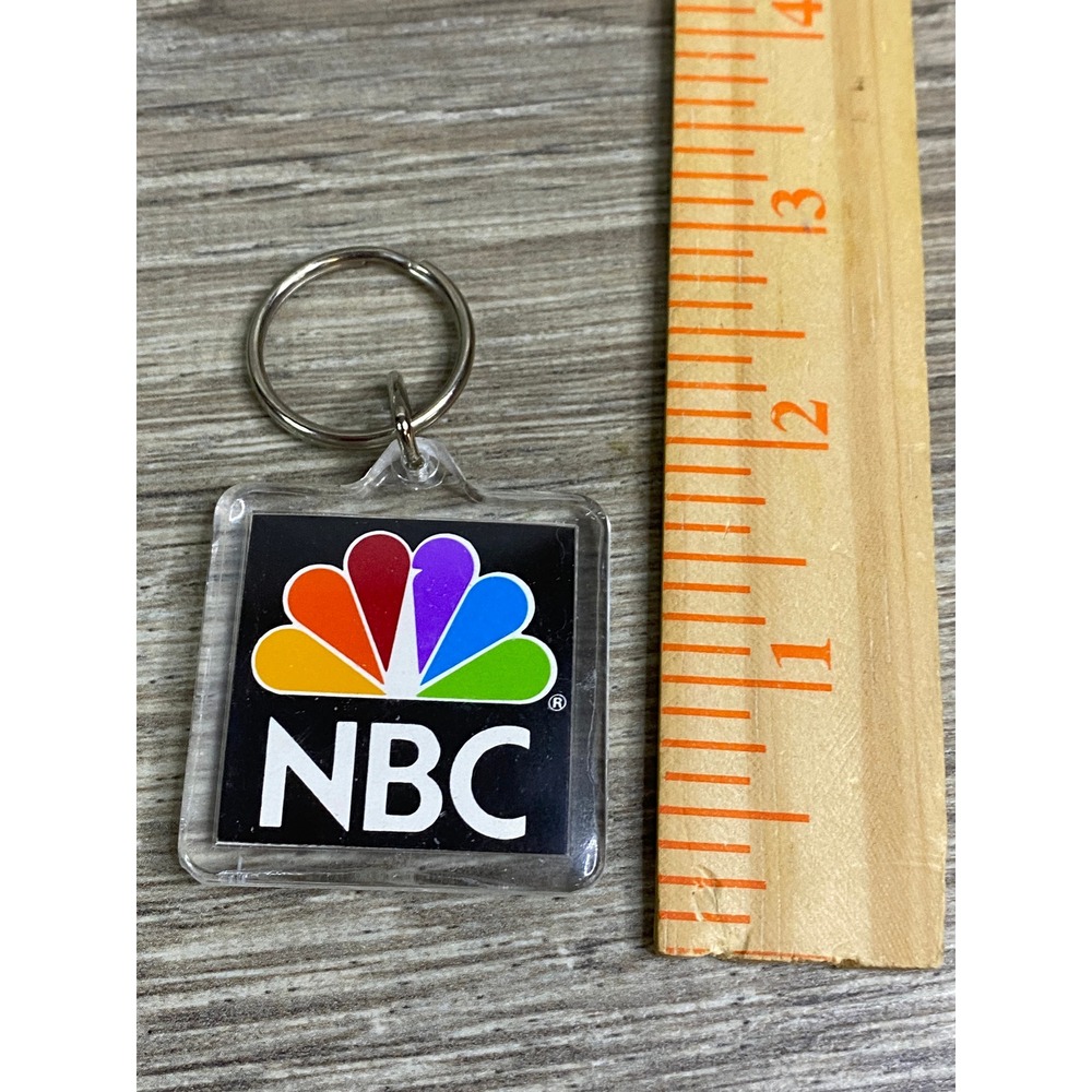 Vintage NBC Peacock Logo Keychain Acrylic Square Retro TV Media Memorabilia